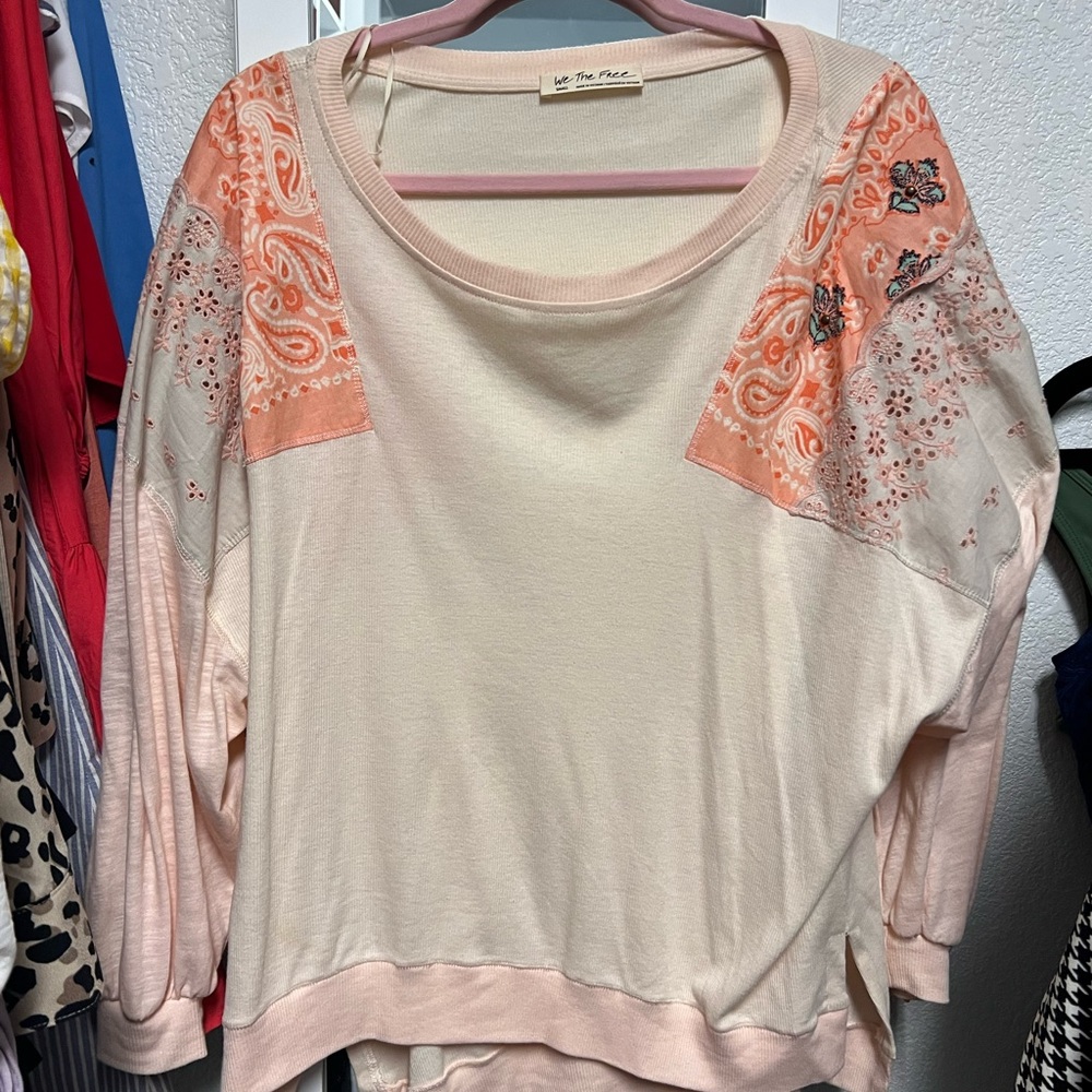 Free people oversized orange shirt embroidery